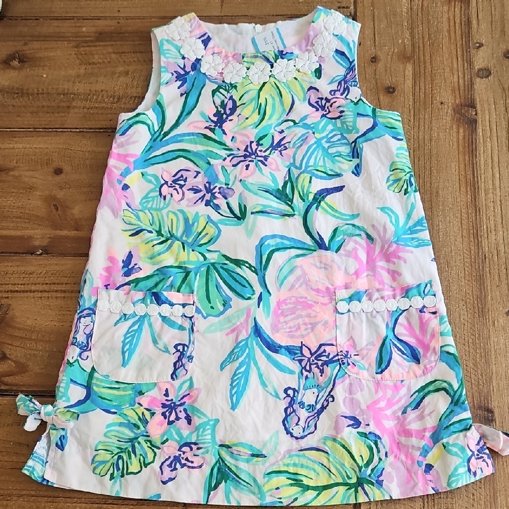 Lilly Pulitzer Girls Sleeveless Tropical Floral Dress - Purple, Green, Blue